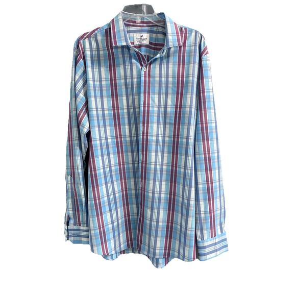 Mizzen and Main Shirt Mens XL Trim Fit Blue Red Check American Made Stretch - Picture 1 of 6